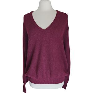 Peruvian Connection 100% Alpaca Sweater M Long‎ Sleeve V Neck Peru Wool Burgundy
